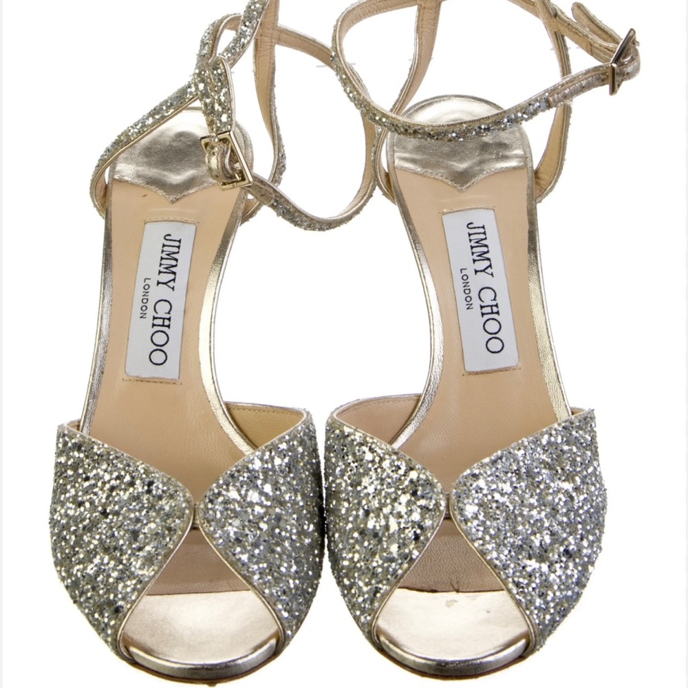 Jimmy Choo Sacora Peep- Toe Glitter Cocktail Sandals